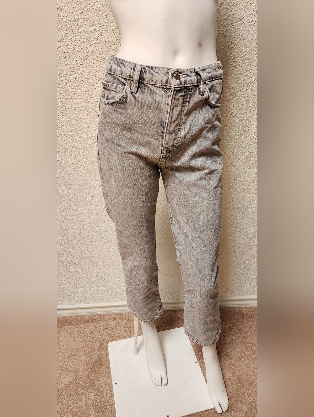 IRO Light Gray Acid Wash Cropped Straight Jeans